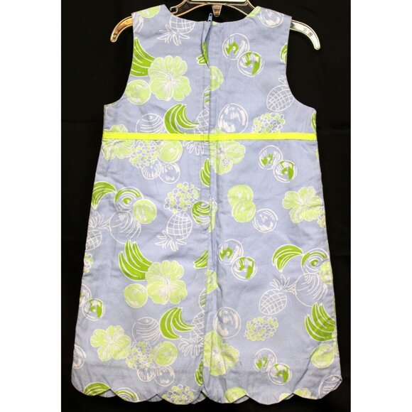 Lilly Pulitzer Girls A-Line Dress sz 4 Scallop Hem Banana Pineapple Hibiscus Lim - Picture 4 of 8